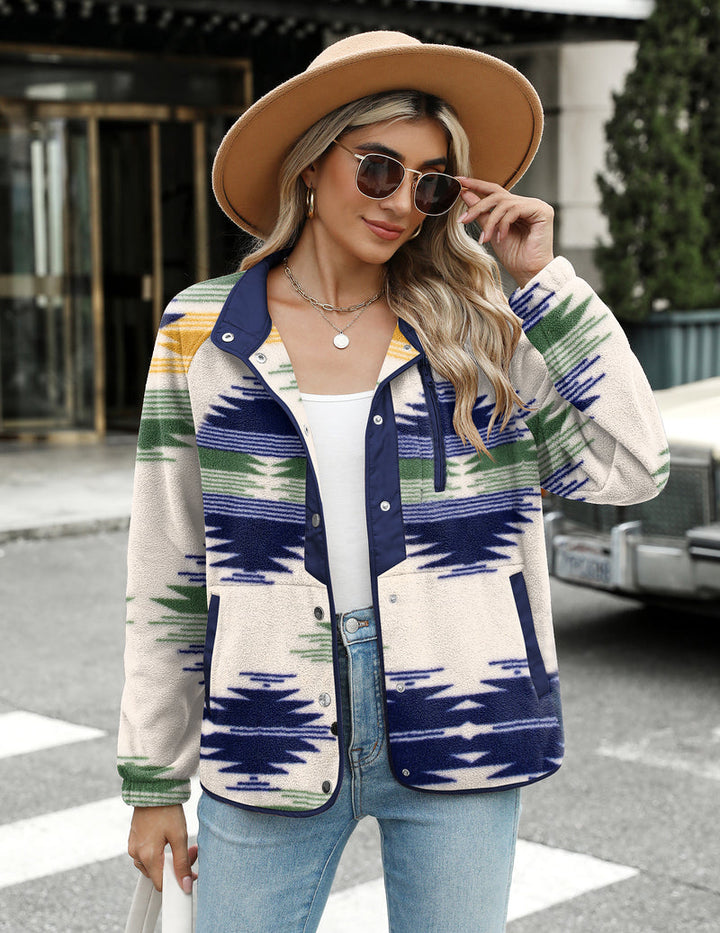 Zara | Chaqueta polar acogedora para mujer con diseño western de patrón azteca, estilo cálido y casual