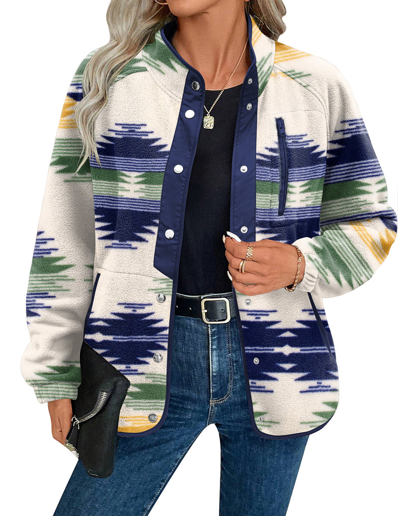 Zara | Chaqueta polar acogedora para mujer con diseño western de patrón azteca, estilo cálido y casual