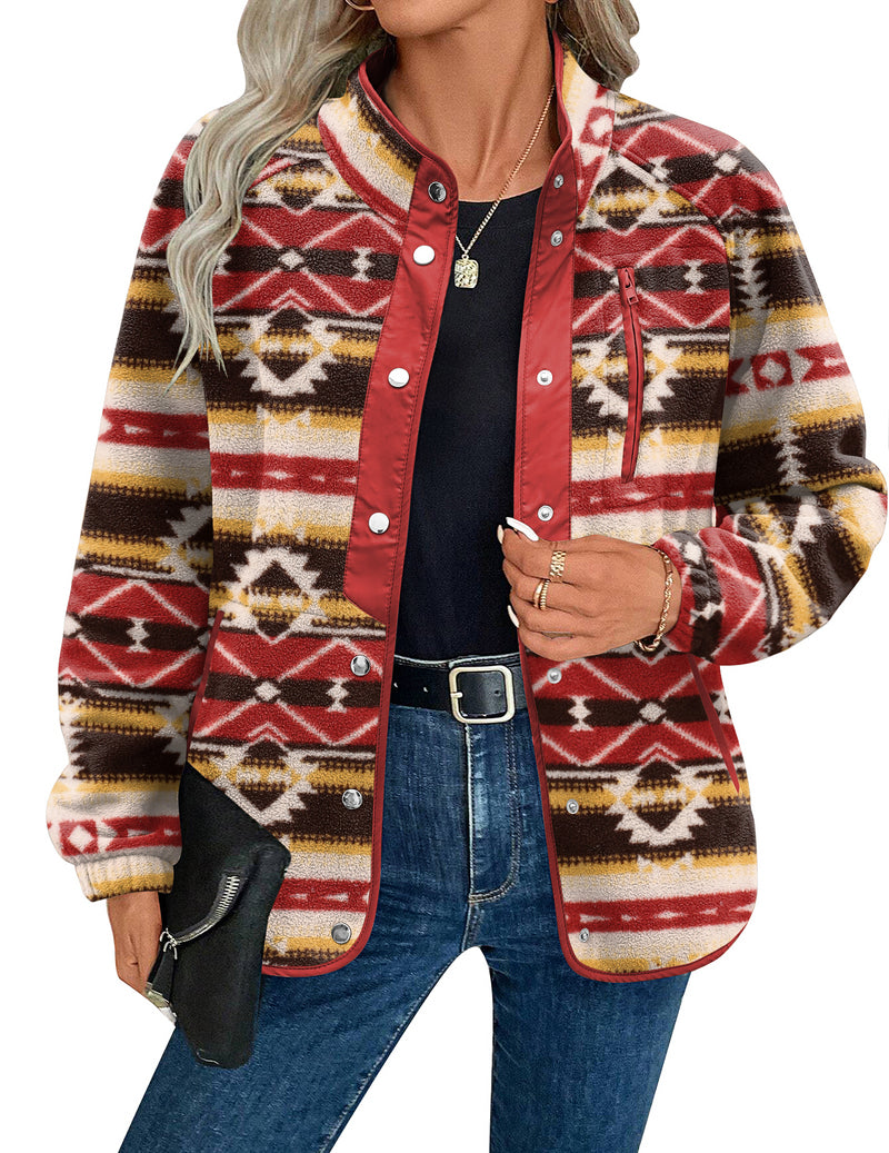 Zara | Chaqueta polar acogedora para mujer con diseño western de patrón azteca, estilo cálido y casual