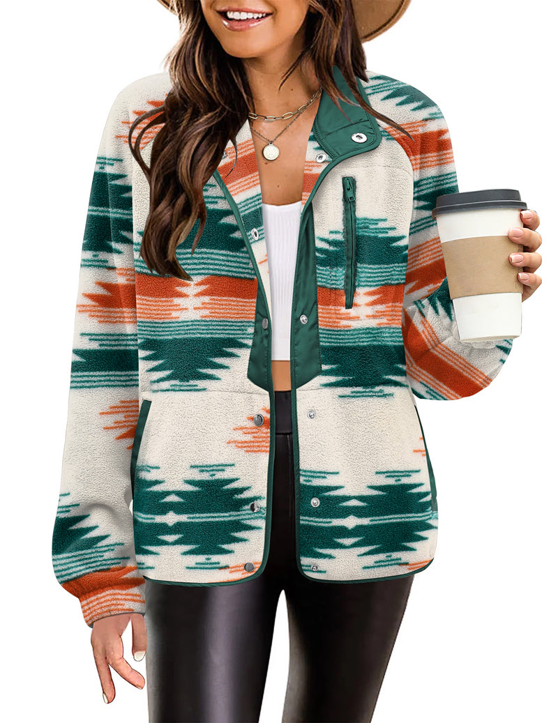 Zara | Chaqueta polar acogedora para mujer con diseño western de patrón azteca, estilo cálido y casual