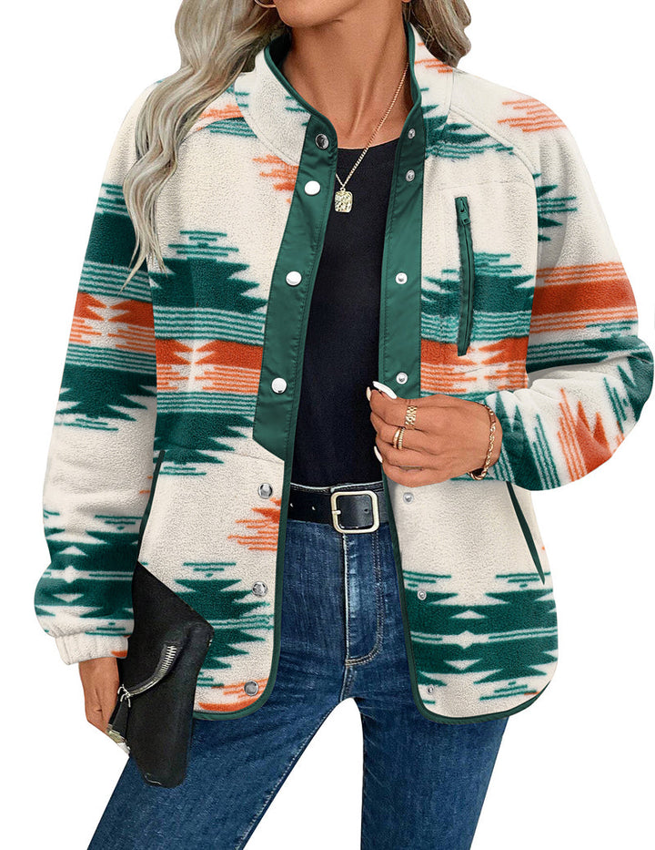 Zara | Chaqueta polar acogedora para mujer con diseño western de patrón azteca, estilo cálido y casual