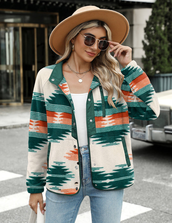 Zara | Chaqueta polar acogedora para mujer con diseño western de patrón azteca, estilo cálido y casual