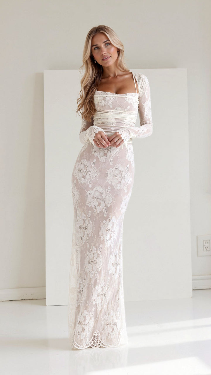 Valeria | Vestido largo de encaje con corsé