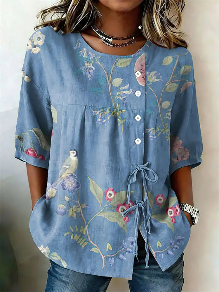 Alvina | Blusa de mujer con escote redondo y lazo lateral casual y estilosa
