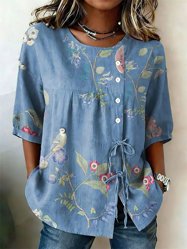 Alvina | Blusa de mujer con escote redondo y lazo lateral casual y estilosa