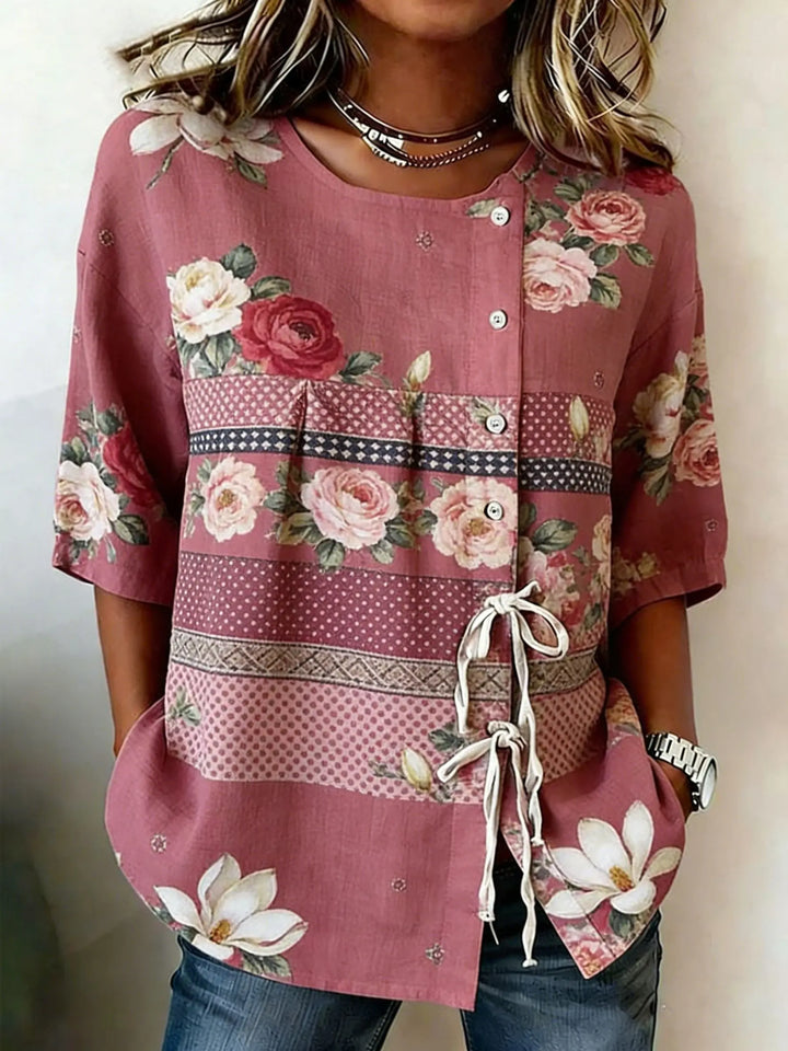 Alvina | Blusa de mujer con escote redondo y lazo lateral casual y estilosa