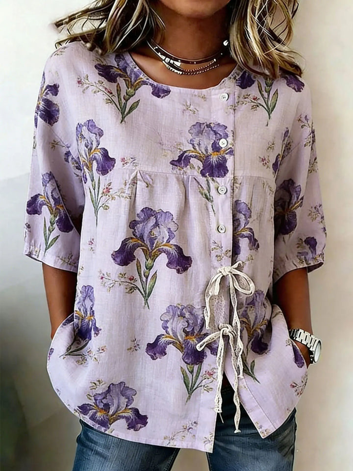 Alvina | Blusa de mujer con escote redondo y lazo lateral casual y estilosa