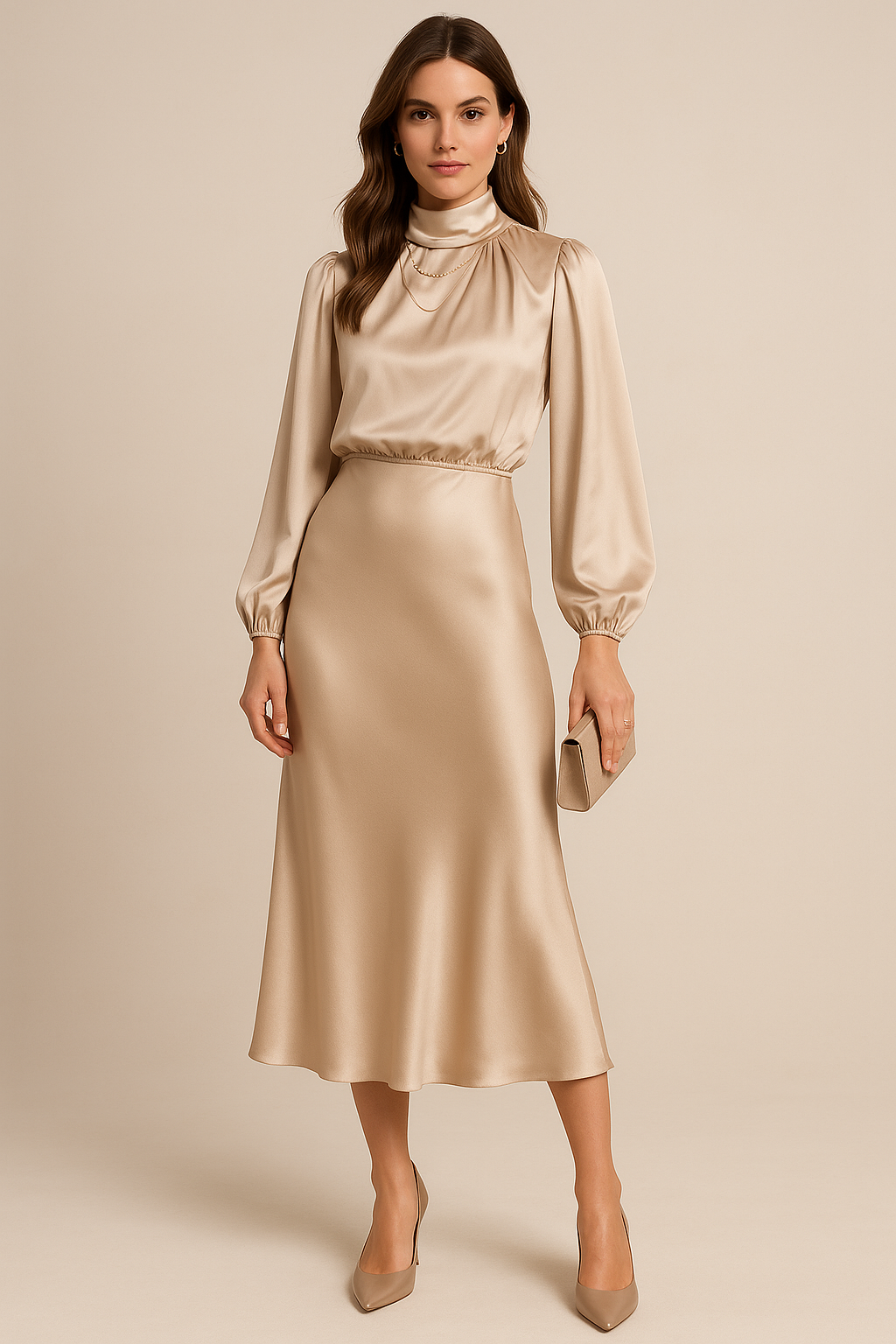 Olivia | Vestido midi elegante con cuello alto para bodas y eventos