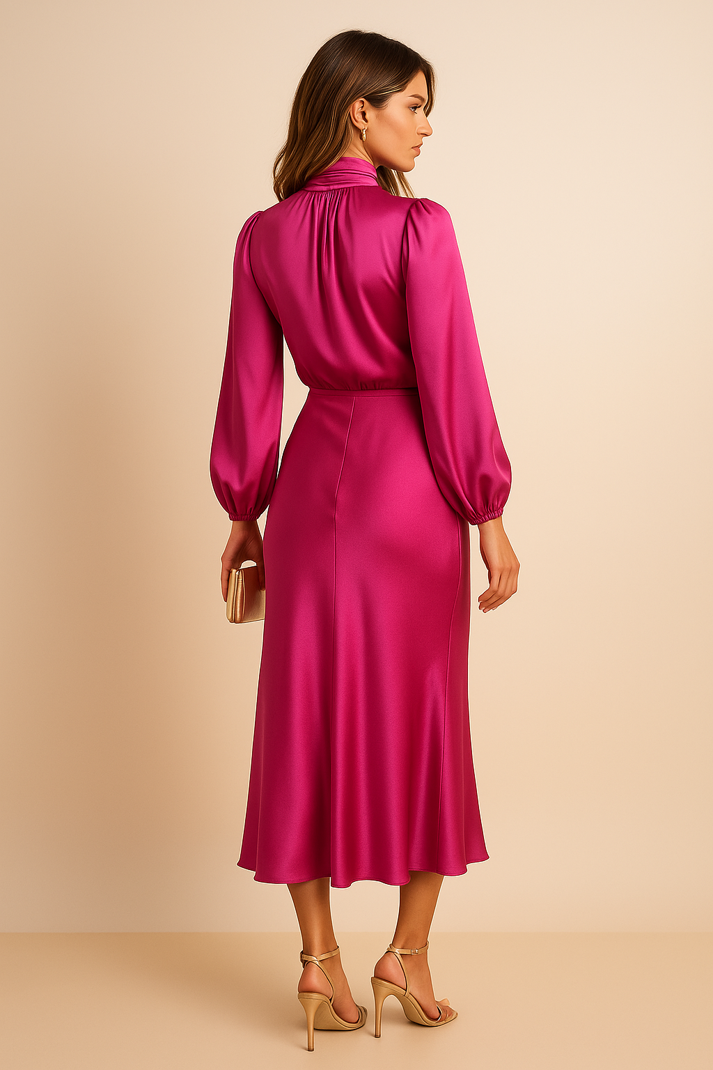 Olivia | Vestido midi elegante con cuello alto para bodas y eventos