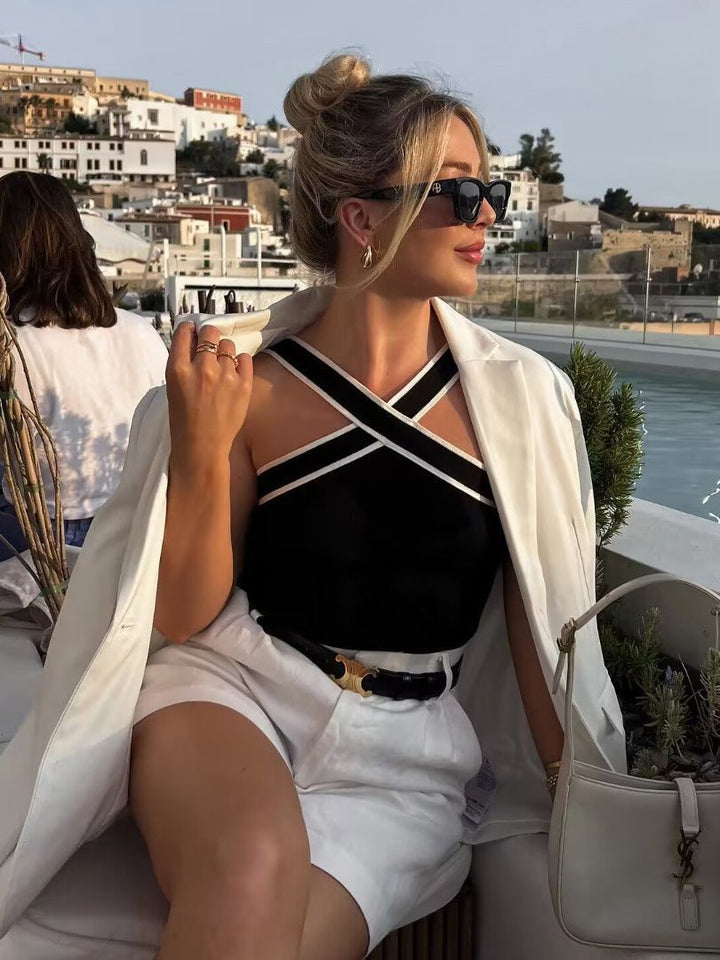 Pamela | Top de punto de verano sin mangas con acabado contrastante