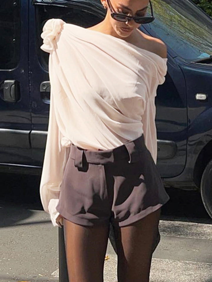 Callie | Blusa de chiffon semitransparente para mujer de un solo hombro con corte asimétrico
