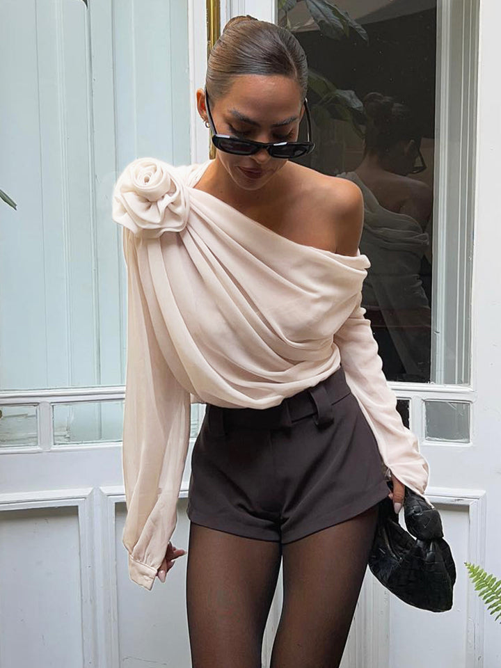 Callie | Blusa de chiffon semitransparente para mujer de un solo hombro con corte asimétrico