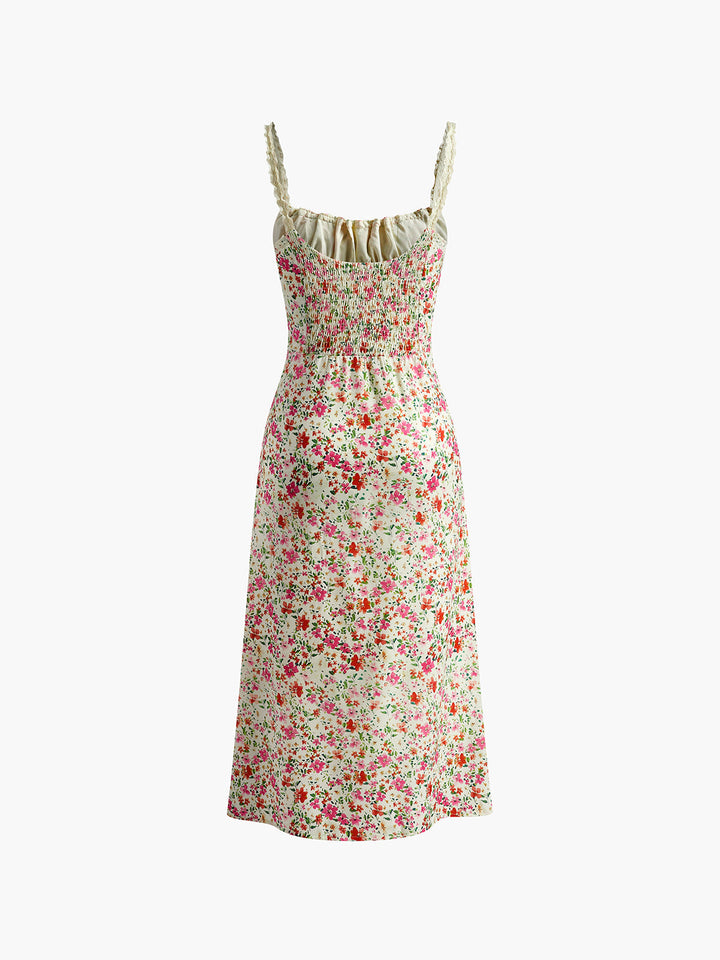 Jan | Vestido midi sin mangas con acabado floral, corte ligero