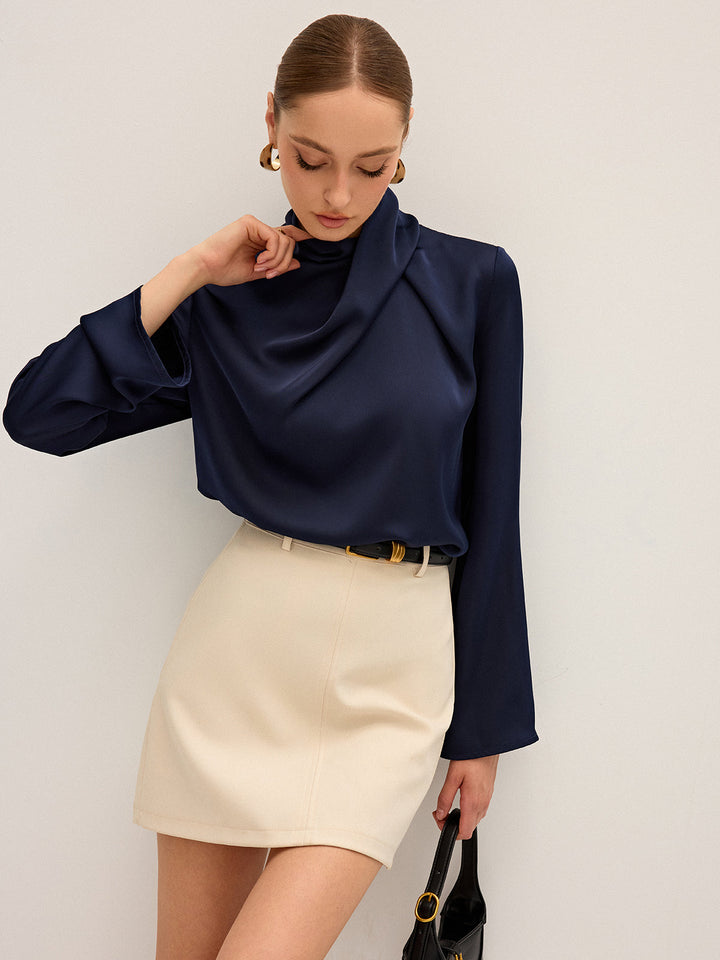 Sylwia | Blusa de satén elegante para mujer con escote drapeado