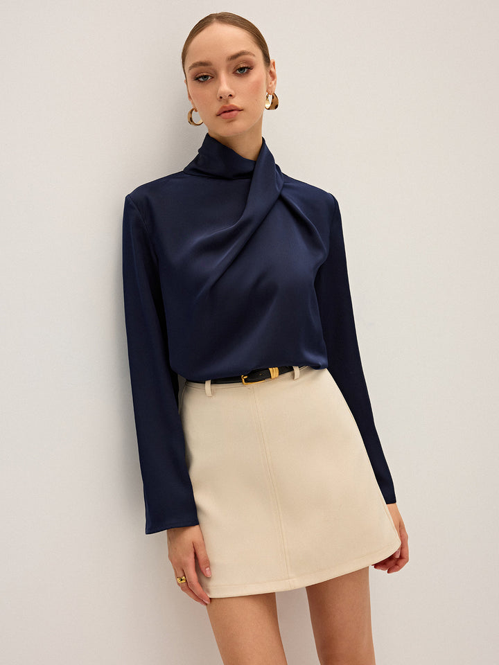 Sylwia | Blusa de satén elegante para mujer con escote drapeado