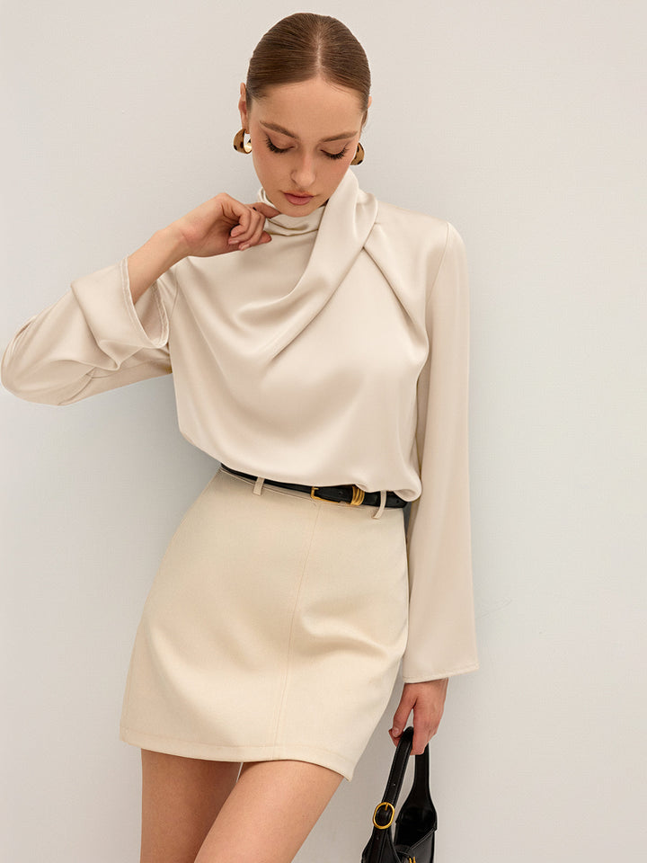 Sylwia | Blusa de satén elegante para mujer con escote drapeado