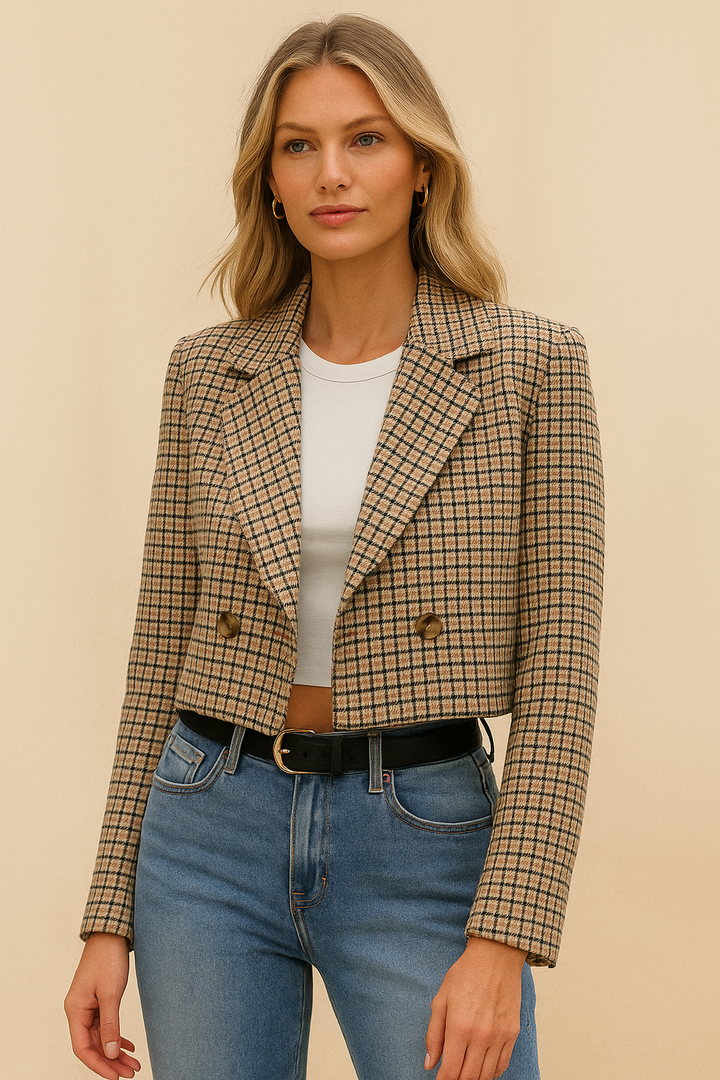 Caroline - Elegante, moderna, de cuadros, chaqueta corta para mujer