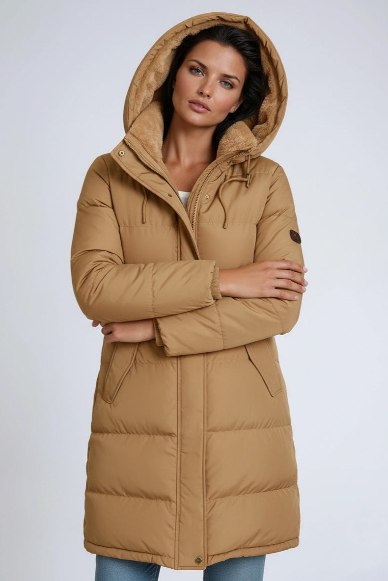 Olivia | Abrigo largo de invierno para mujer, acolchado y con capucha