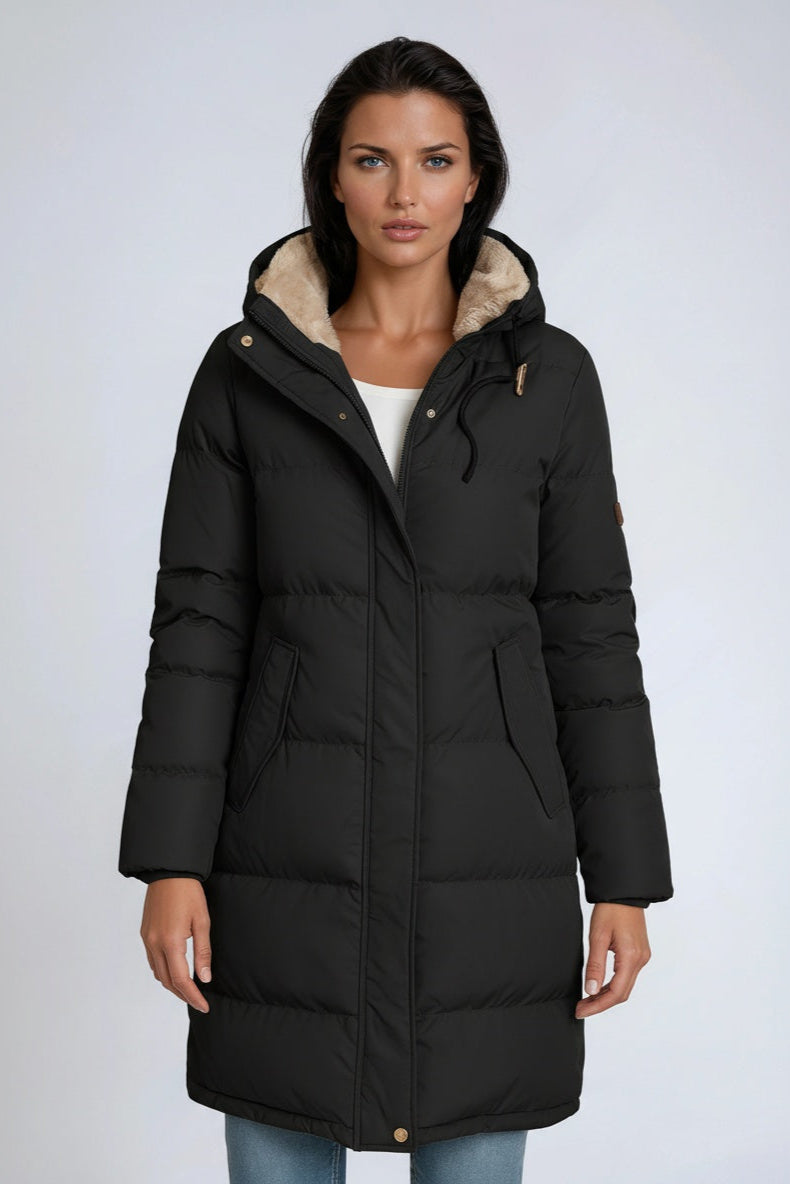 Olivia | Abrigo largo de invierno para mujer, acolchado y con capucha