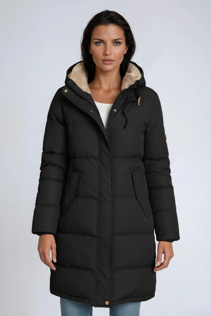 Olivia | Abrigo largo de invierno para mujer, acolchado y con capucha