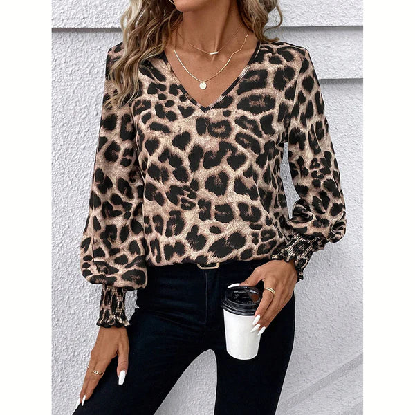 Joanne - Blusa de moda para mujer con estampado de leopardo