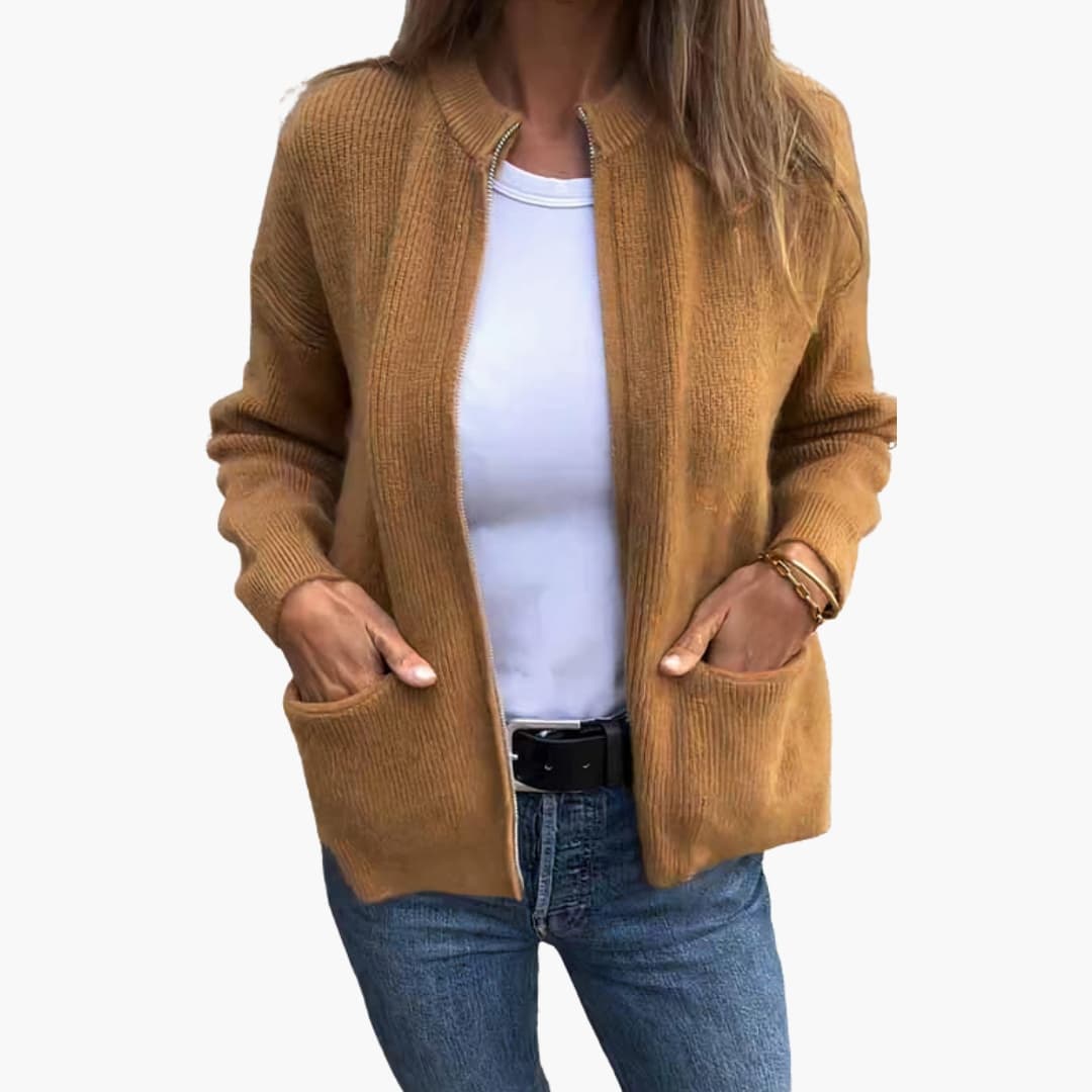 Zarela – cárdigan femenino con cremallera y cuello alto