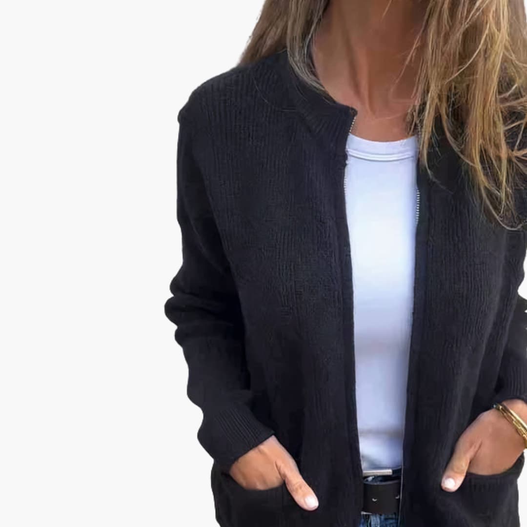 Zarela – cárdigan femenino con cremallera y cuello alto