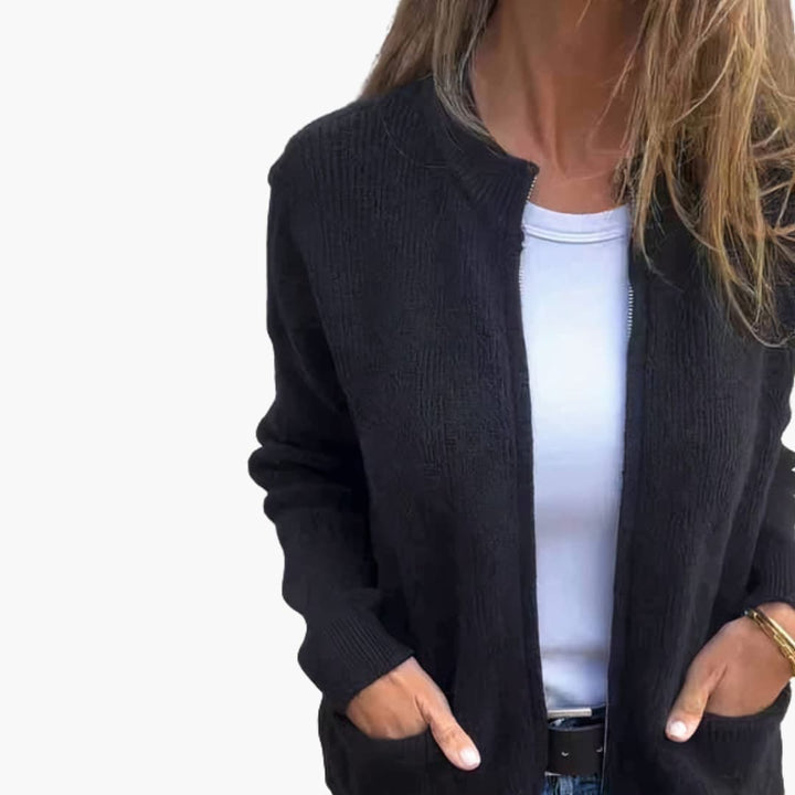 Zarela – cárdigan femenino con cremallera y cuello alto