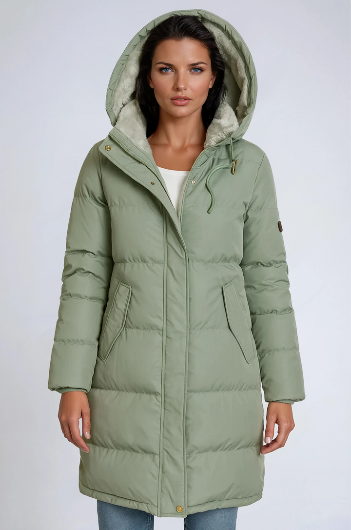 Olivia | Abrigo largo de invierno para mujer, acolchado y con capucha