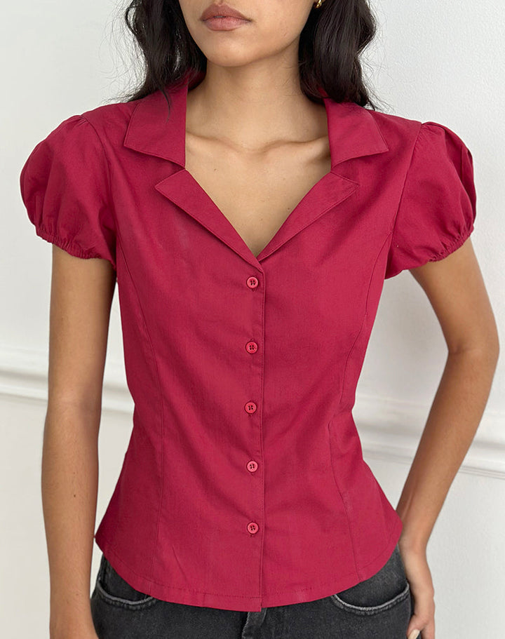 Jessica | Blusa roja de mujer con botones y corte ajustado