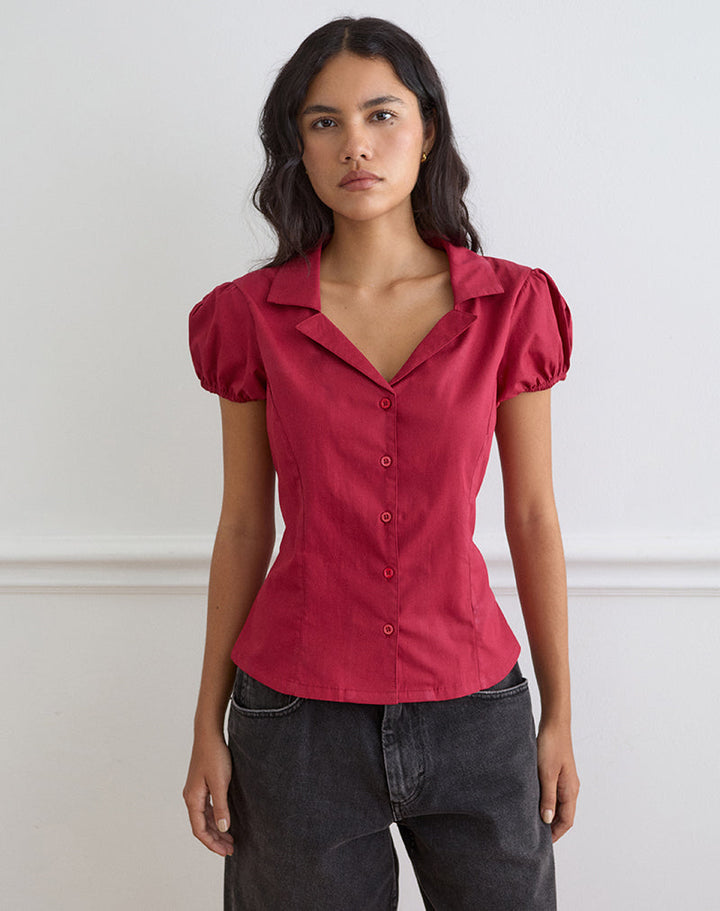 Jessica | Blusa roja de mujer con botones y corte ajustado