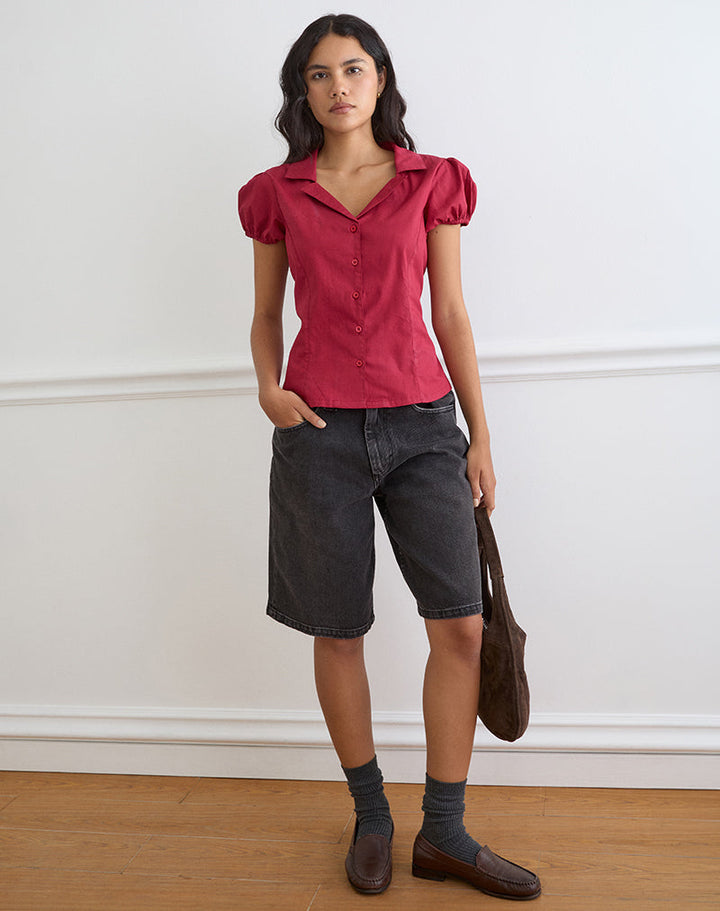 Jessica | Blusa roja de mujer con botones y corte ajustado
