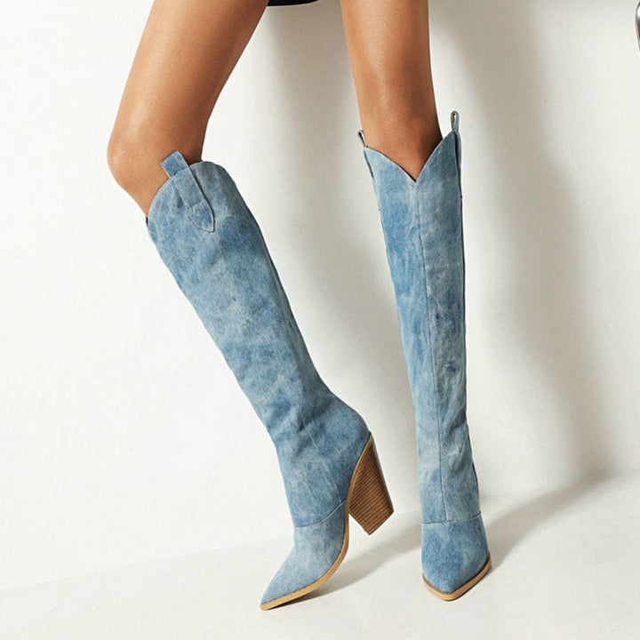 Donna | Botas de vaquero para mujer de denim estilo western con tacón casual