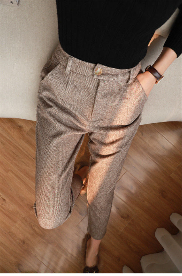 Elaris - Pantalones harem para mujer de lana para otoño e invierno