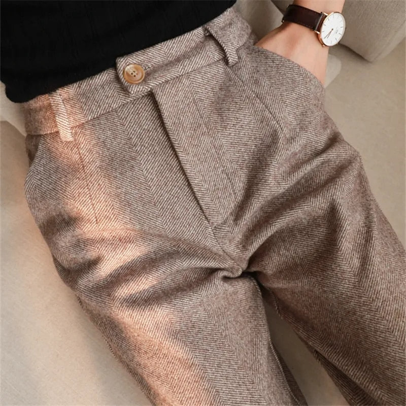 Elaris - Pantalones harem para mujer de lana para otoño e invierno