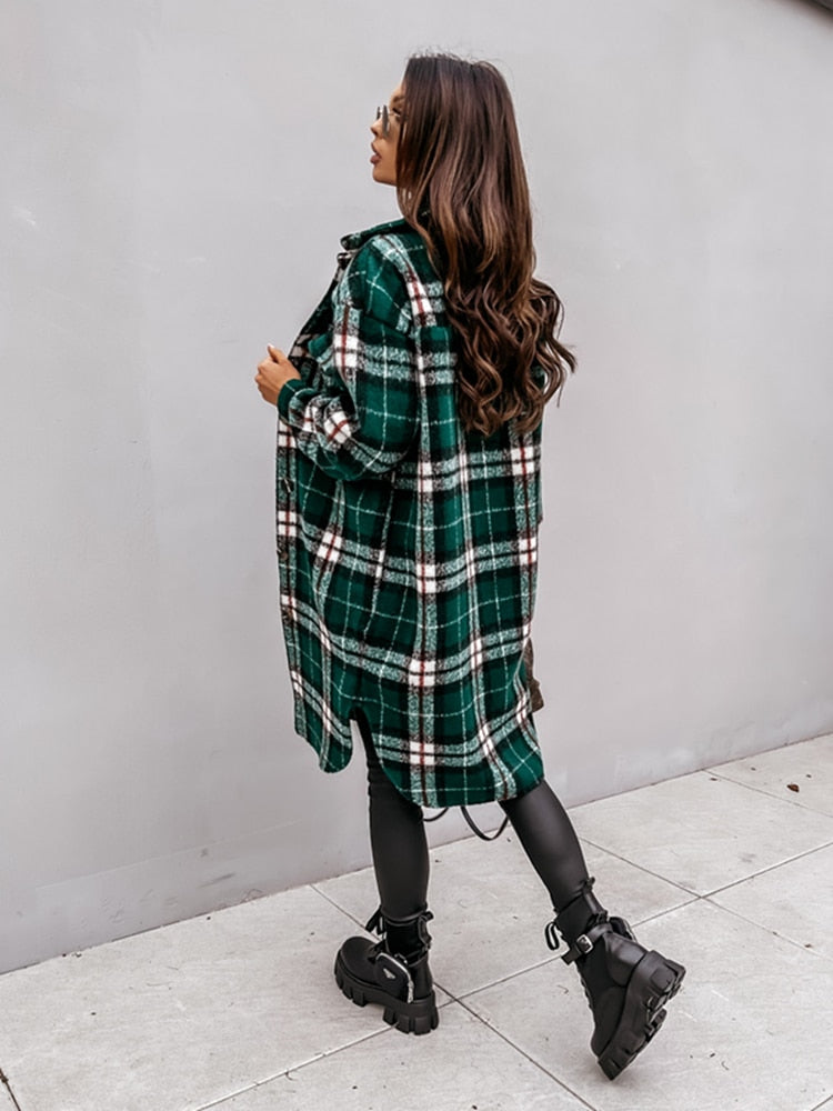 Felicja - Chaqueta de Camisa para Mujer a Cuadros | Larga