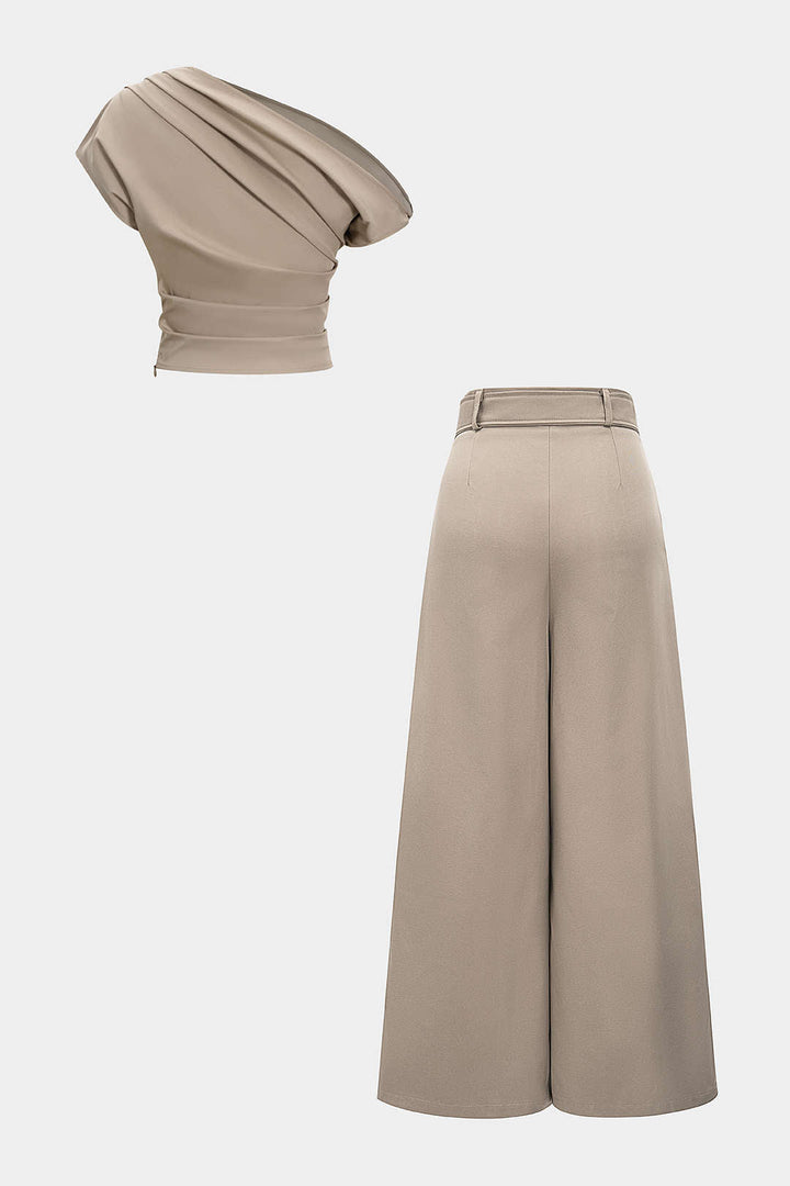 Patsy | conjunto de dos piezas para mujer con blusa asimétrica y pantalones anchos