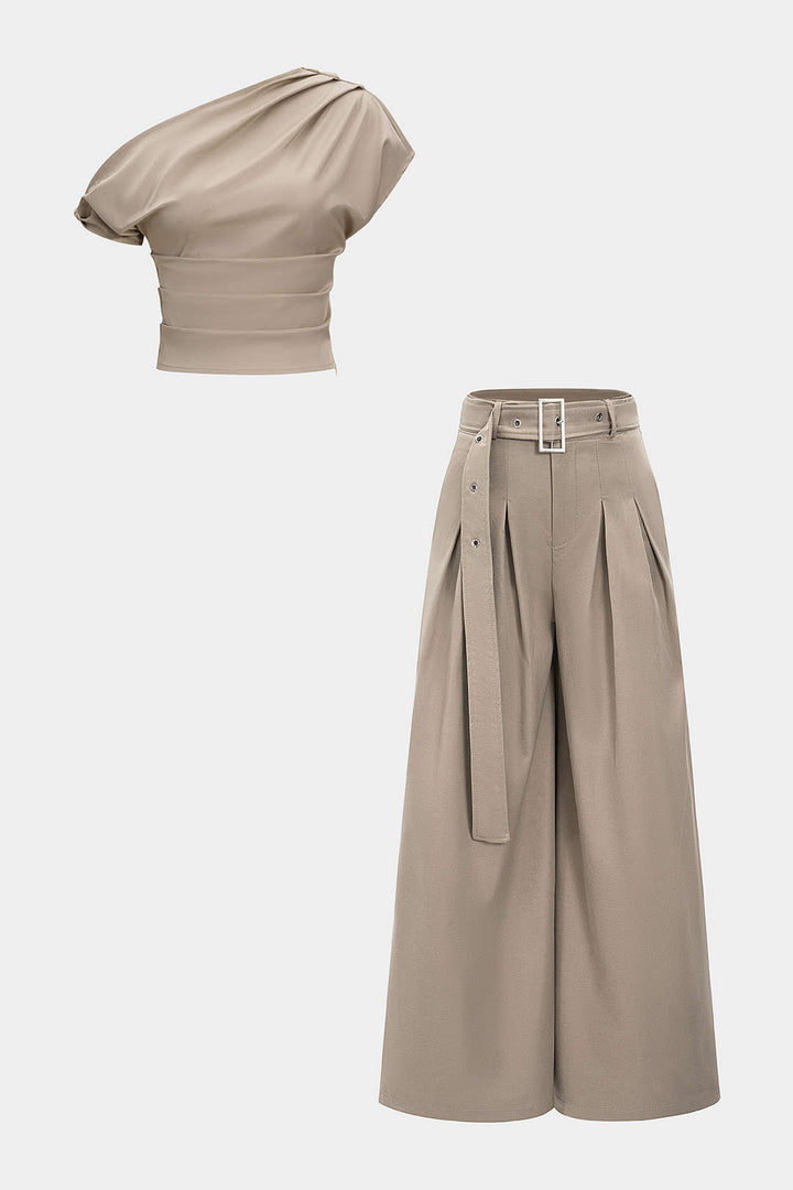 Patsy | conjunto de dos piezas para mujer con blusa asimétrica y pantalones anchos