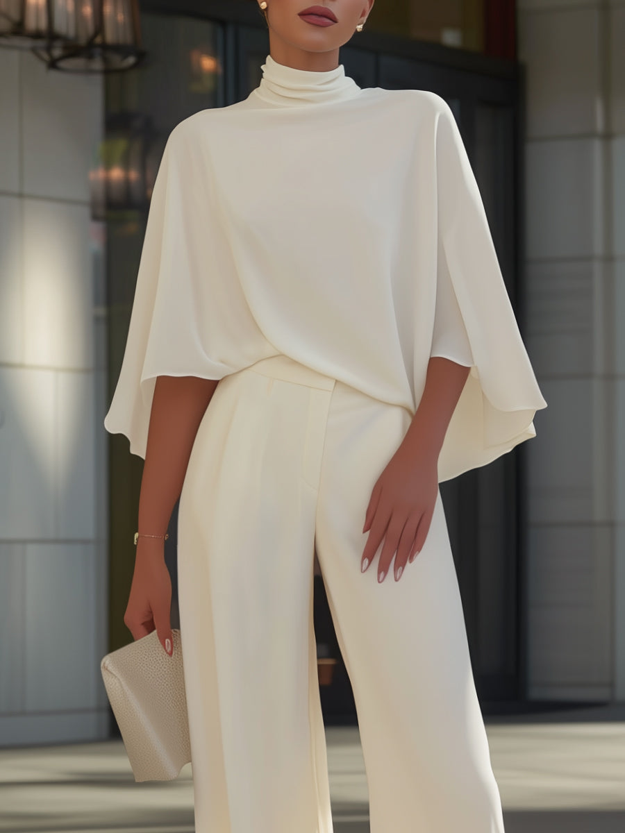 Kristen | Conjunto de mujer blusa con cuello alto y mangas de capa