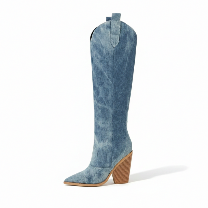Donna | Botas de vaquero para mujer de denim estilo western con tacón casual