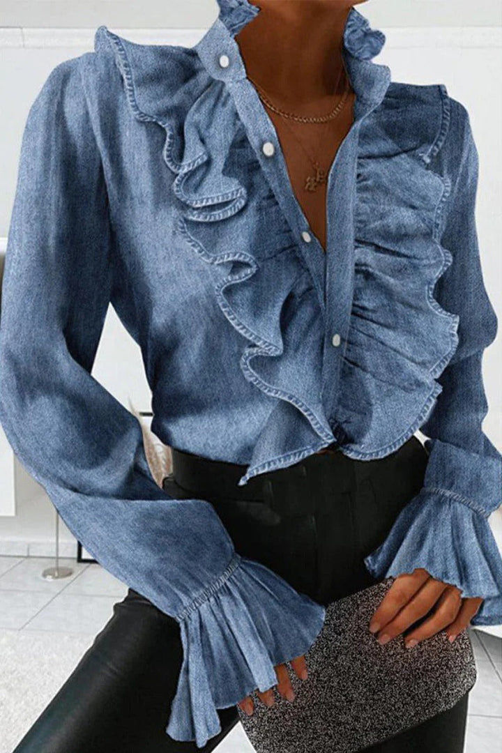 Sharla – blusa elegante para mujer con volantes y mangas abullonadas