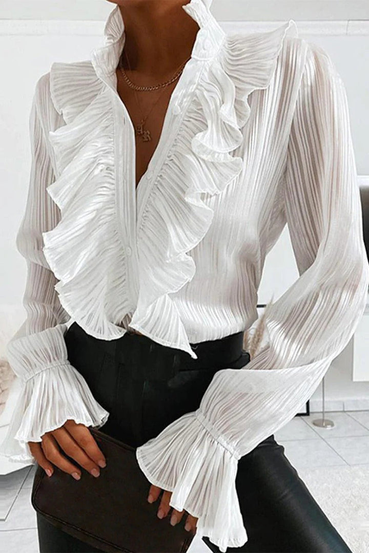 Sharla – blusa elegante para mujer con volantes y mangas abullonadas