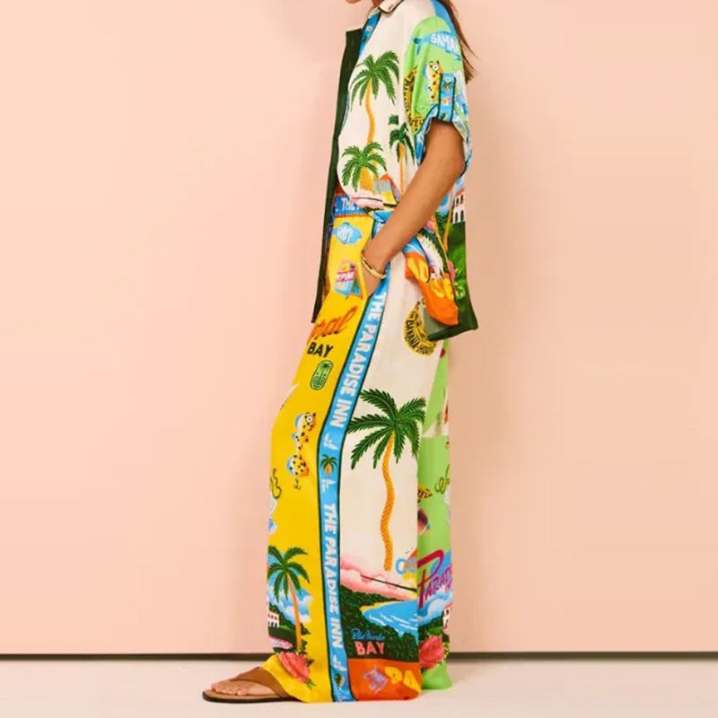 Miranda | Conjunto de 2 piezas para mujer con pantalones y camisa de botones