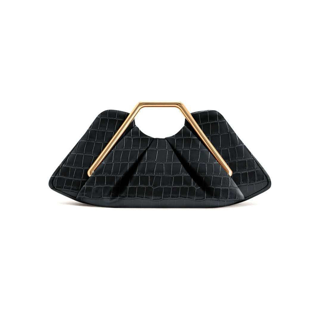Mildred | Bolso de mano de piel plisada con asa geométrica dorada
