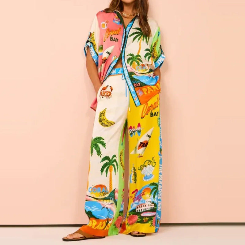 Miranda | Conjunto de 2 piezas para mujer con pantalones y camisa de botones