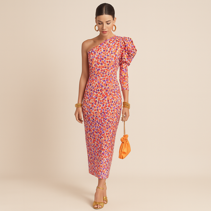 Nicki | Vestido midi de un solo tirante con falda plisada