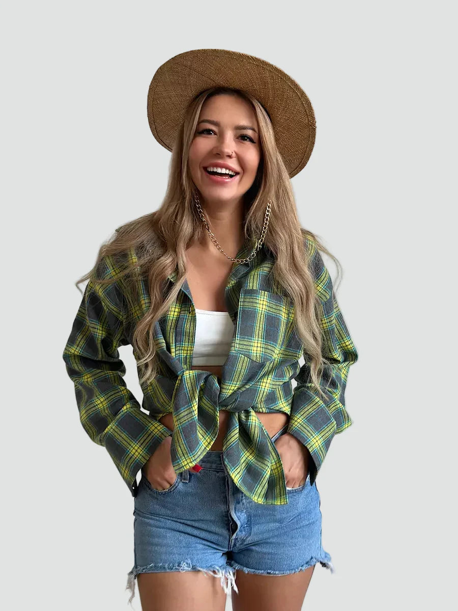Helen | camisa de mujer de franela oversized a cuadros para otoño