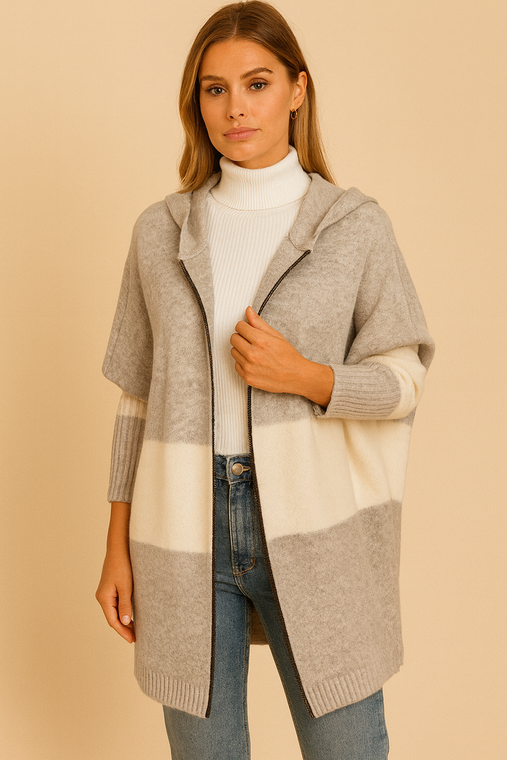 Bobbi - cárdigan femenino con capucha en color bloque
