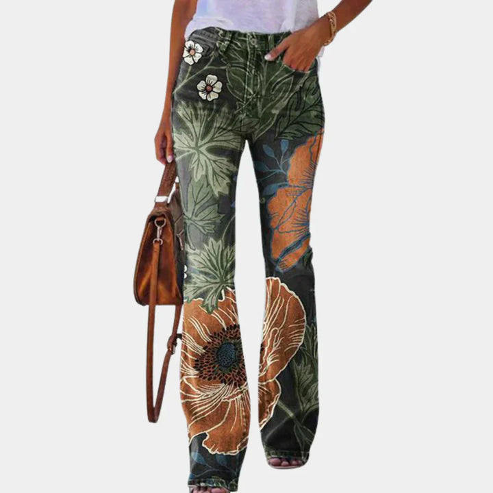 Oliwia - Pantalones de campana modernos con patrones florales y artísticos únicos
