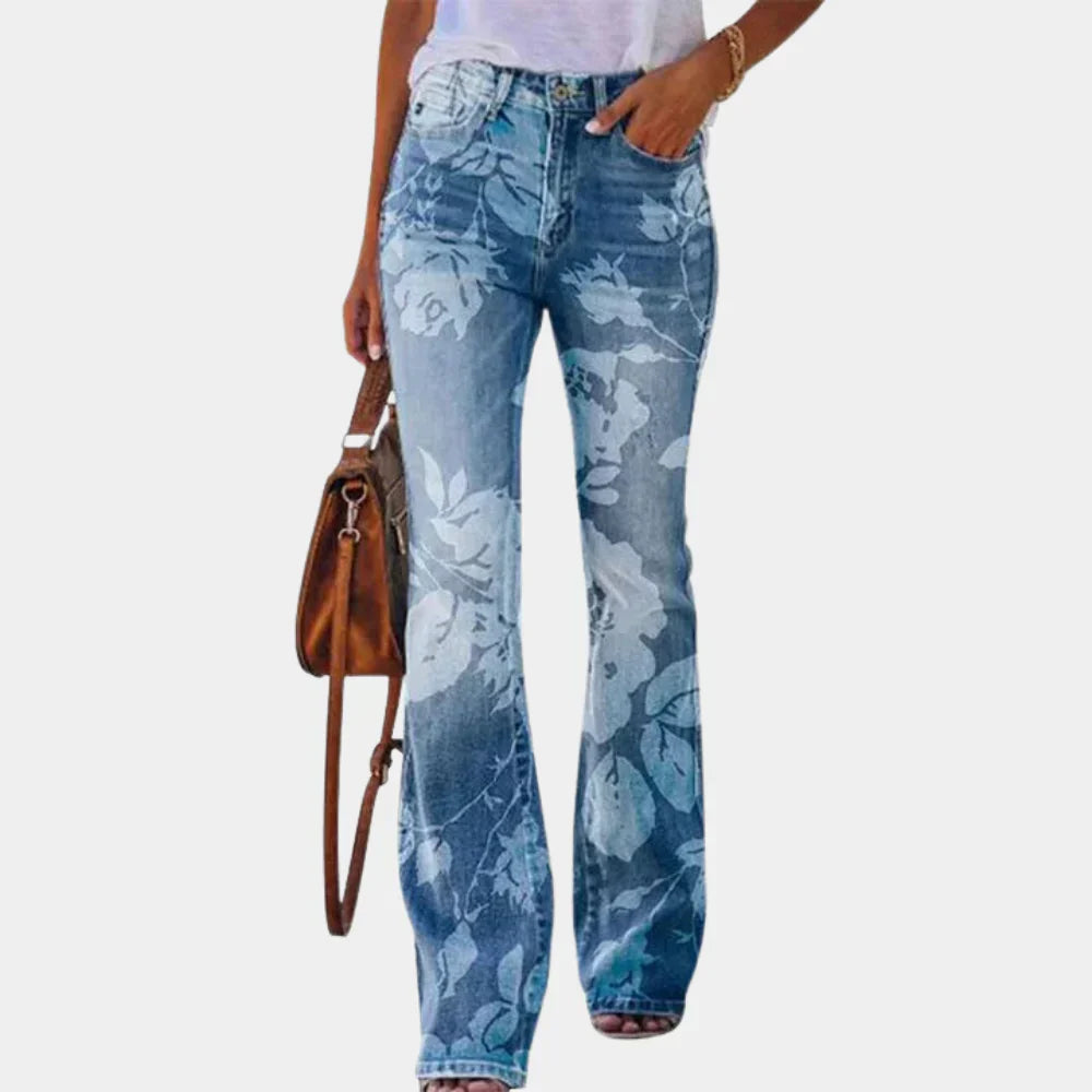 Oliwia - Pantalones de campana modernos con patrones florales y artísticos únicos
